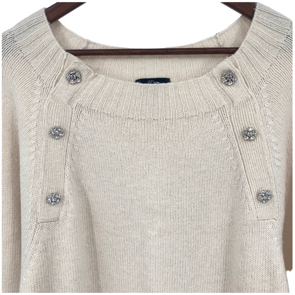 J.Crew Cream Knit Jeweled Button Front Pullover Sweater Wool Blend Cozy Casual - Picture 3 of 11